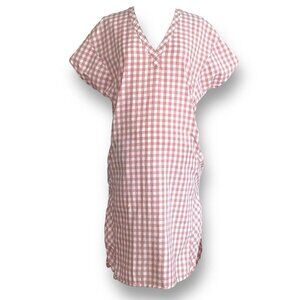 Pehr Womens Maternity Checkmate Caftan XS S Pink Plaid Organic Cotton Postpartum